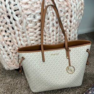 Michael Kors White and Tan Tote Bag
